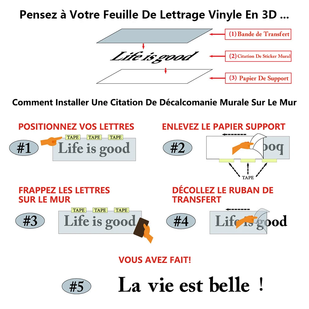 

Fashion French Text Phrase Feather Vinyl Wall Sticker for Bedroom Living Room Decal House Decoration Wall Stickers