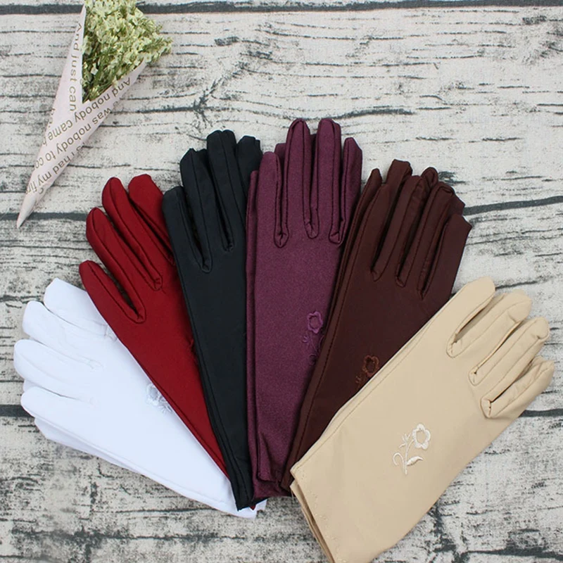 

1Pair Fashion Summer Women's Gloves Spandex Short Embroidered Sunscreen Gloves Female UV-Proof Sun Protection Driving Gloves