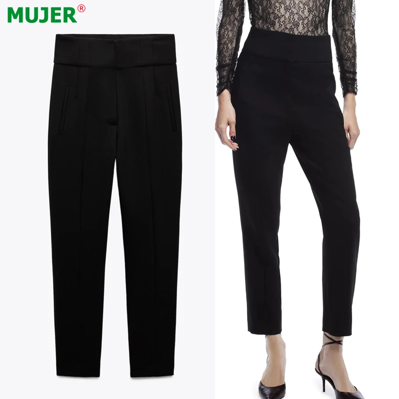 

TRAF Za Black Pencil Pants Woman Skinny High Waisted Trousers Women Leggings Autumn 2021 Vintage Y2K Office Pants for Women