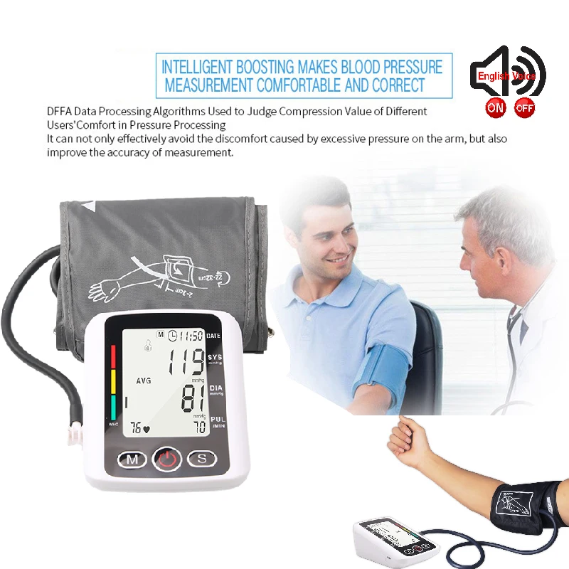 

Upper Arm Sphygmomanometer for Blood Pressure Measurement Home/Portable, with English Voice Broadcast Function Sphygmomanometer