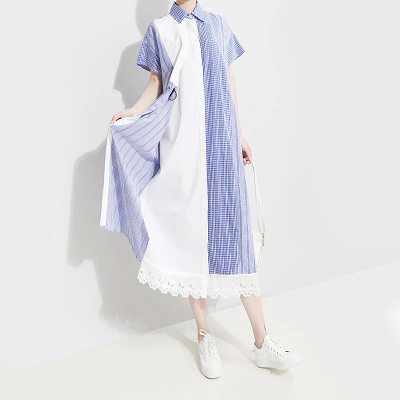 CHICEVER летнее повседневное асимметричное лоскутное Полосатое женское платье с