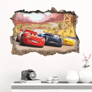 3D Disney Cars 3 Through Wall Stickers for Kids Rooms Home Decor Cartoon Lightning Mcqueen Wall Decals Pvc Mural Art Diy Poster