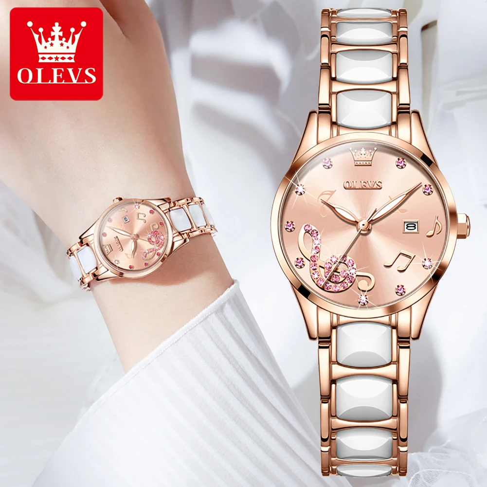 2021 OLEVS Top Brand Luxury Bracelet Watches Women Ceramic strap Watch Quartz Clock Ladies Wrist Calendar Watch Zegarek Damski