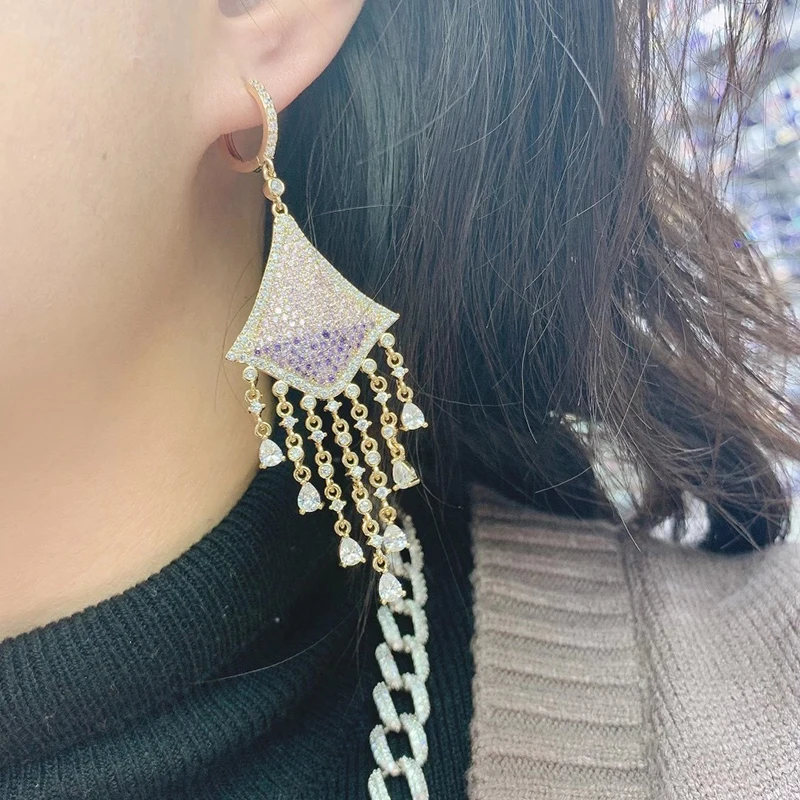 

Long tassel earrings luxury fan earrings 210322-19