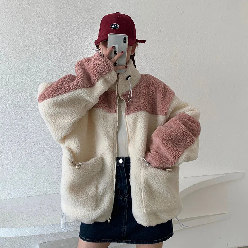 

Women's Lambs Fleece Hoodie Plush Coat Women's Thickened Fashion Dressing Student Clothes Design With Higher Color Anti-Wind