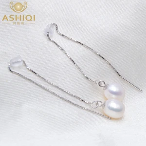 Женские длинные серьги из серебра 925 пробы с натуральным пресноводным жемчугом, 7-8 мм