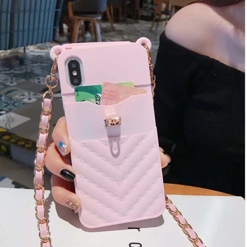 Luxury Wallet Bag Phone Case For iPhone 14 13 12 MINI 11 Pro XR XS Max 6 7 8 Plus Silicone Card Pocket Strap Cover With Lanyard