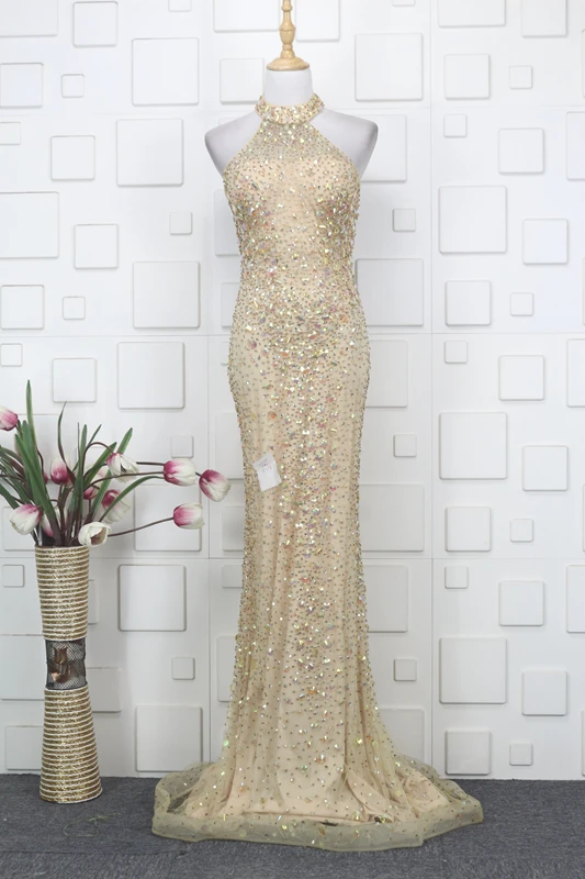 

Тяжелая работа Роскошные вечерние платья русалки Длинные Кристаллы из бисера вручную со шлейфом для особых случаев бальное платье для выпу...