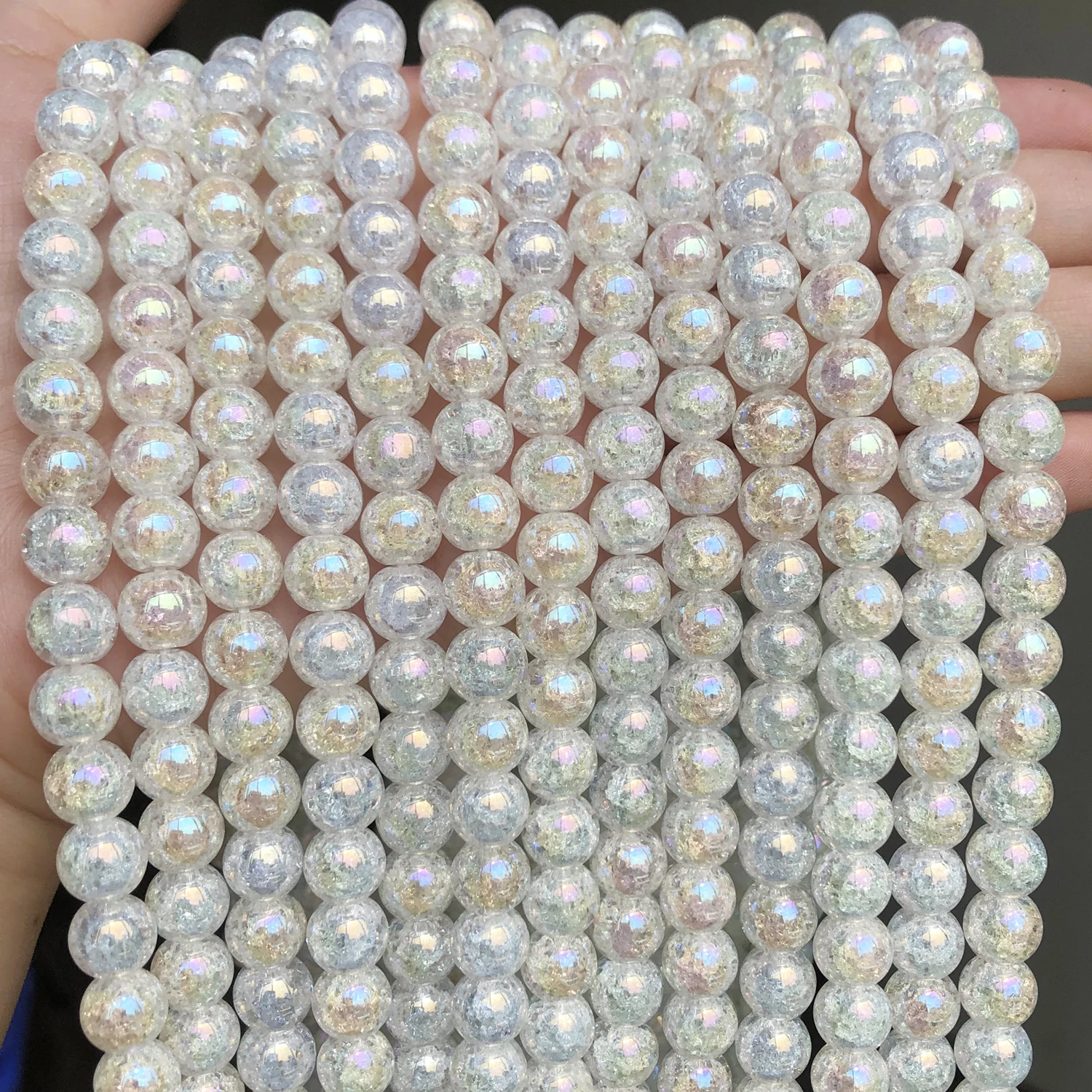 

4/6/8/10/12mm Natural AB Multicolor Cracked Crystal Stone beads Round For Diy Bracelet Accessories Jewelry Making 15inch/strand