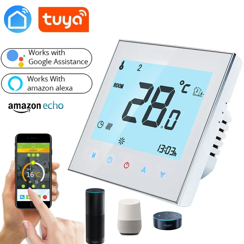 

Домашний программируемый термостат с Wi-Fi для системы отопления воды, умный сенсорный экран, только термостат с приложением и голосовым упра...