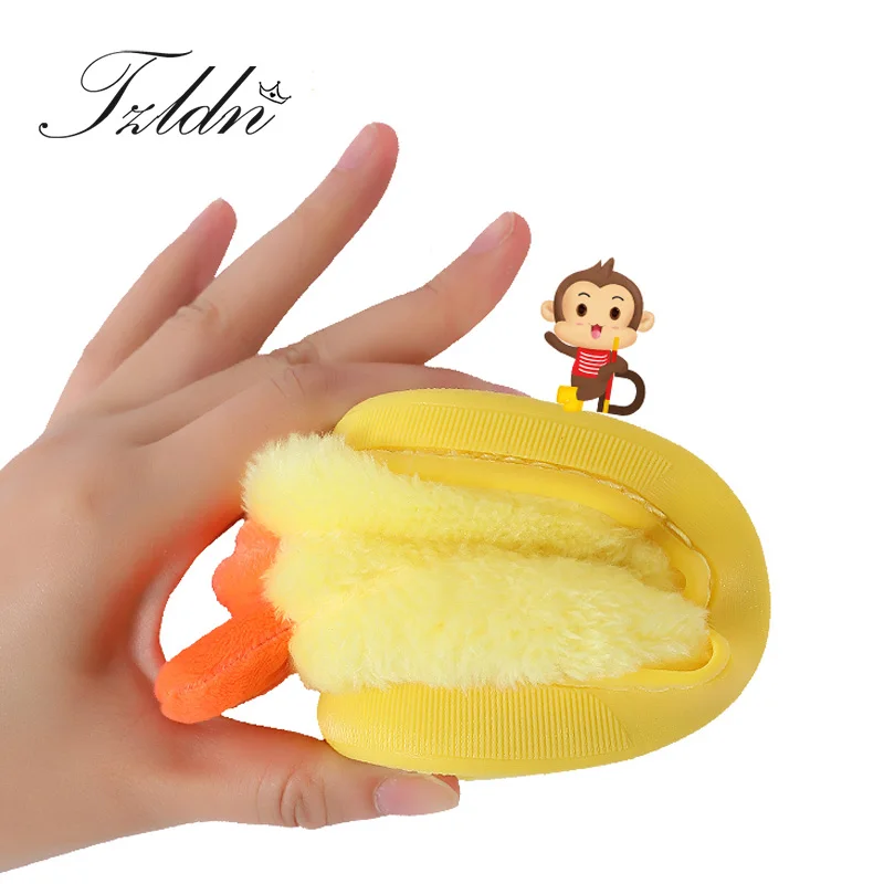 Детские теплые шлепанцы с изображением маленькой желтой утки зимняя обувь