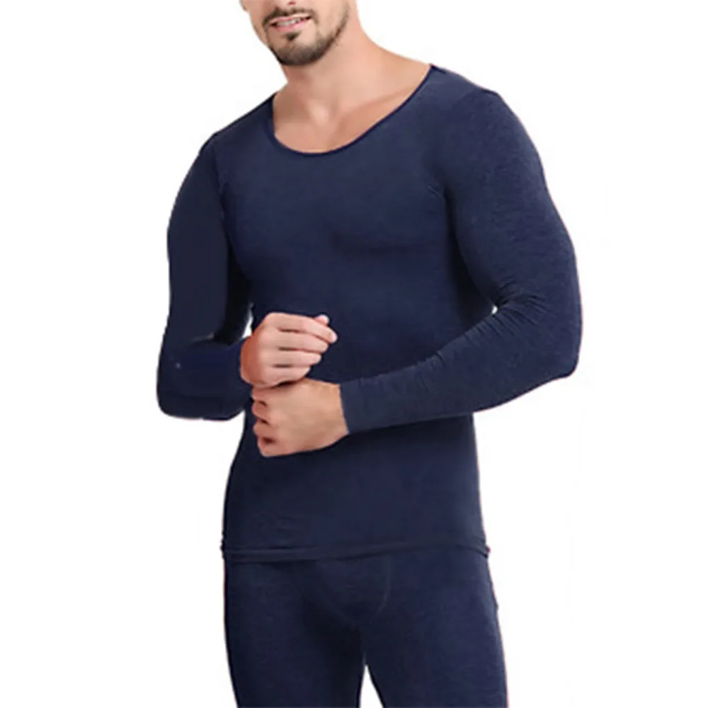 

Men's Autumn Winter Thin Thermal Underwear Set 2PS Comforty Solid Color Warm Tops+Trousers Set Long Johns Fitness