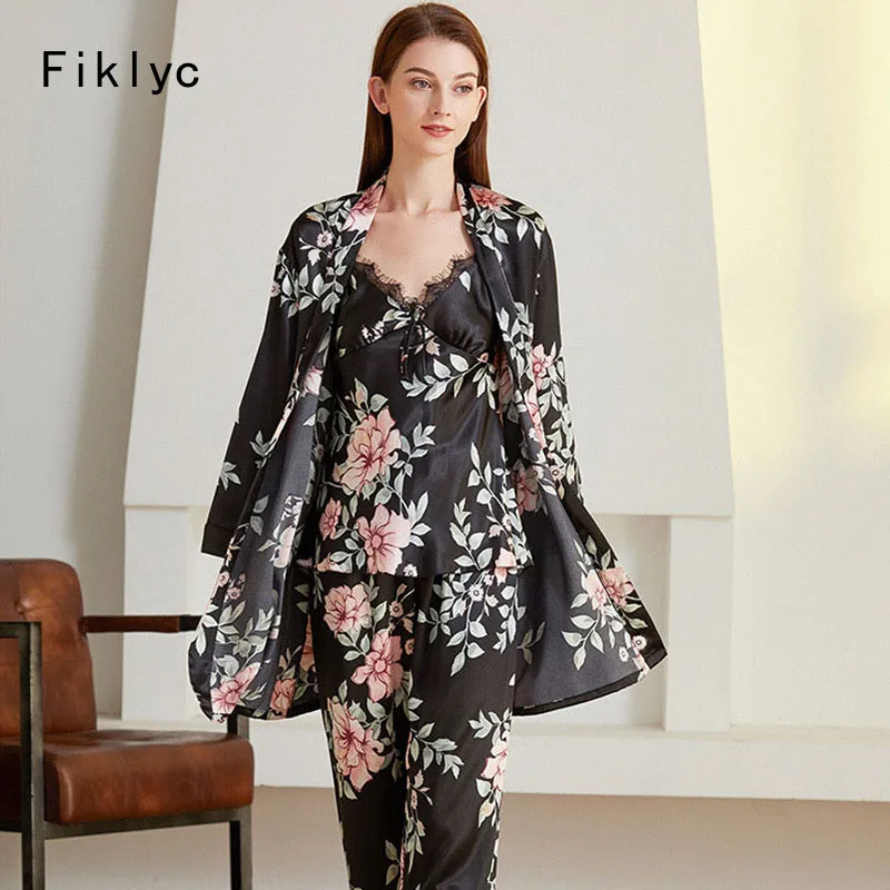 

3 шт., женские пижамные комплекты с V-образным вырезом и длинным рукавом