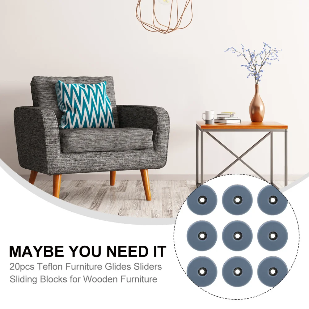 

20pcs PTFE Furniture Glides Sliders Sliding Blocks for Wooden Furniture