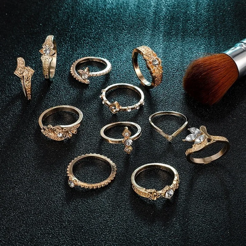 11 шт./компл. женское модное кольцо Овальный Кристалл Корона геометрическое крест