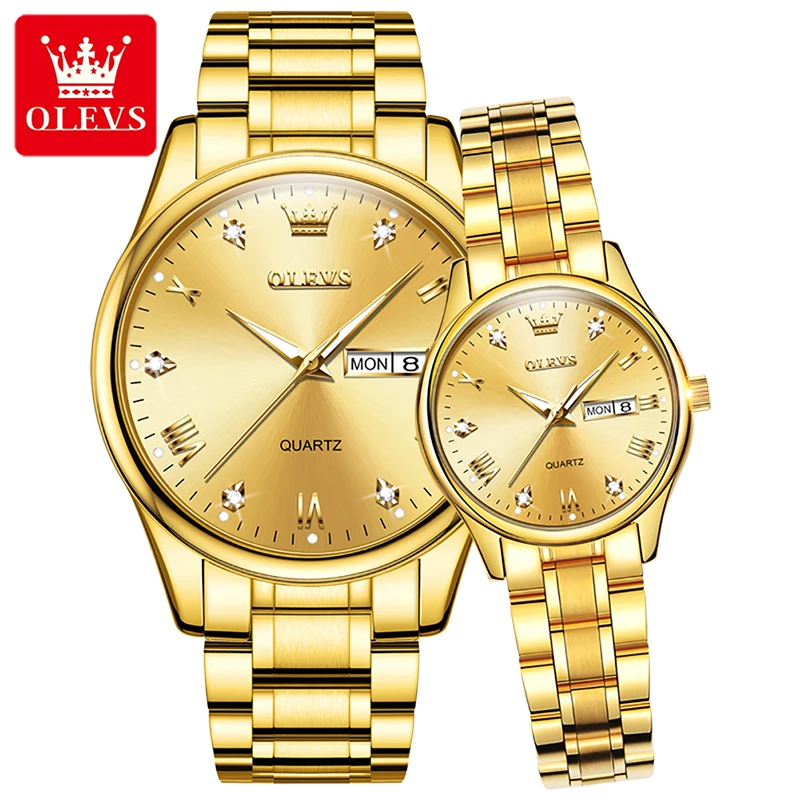 OLEVS Top Brand 2021 New Ultra-thin Quartz Watch Luxury Full Gold Stainless Steel Ceramic Luminous Hands Waterproof Couple Watch
