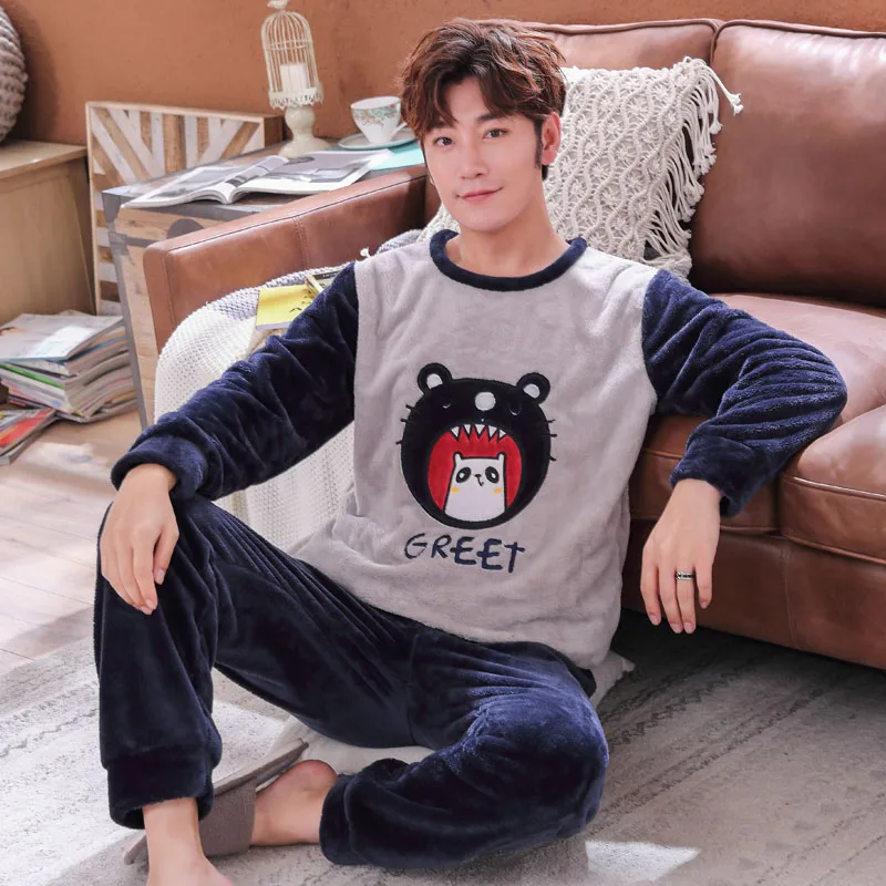 Пижама с длинным рукавом зимний мужской пижамный комплект пижамы костюмы для сна