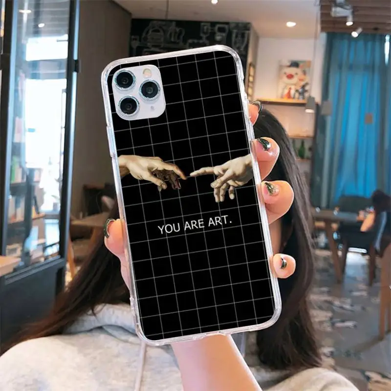 

Funny Hand The Creation of Adam Phone Case Transparent for iPhone 6 7 8 11 12 s mini pro X XS XR MAX Plus cover funda shell