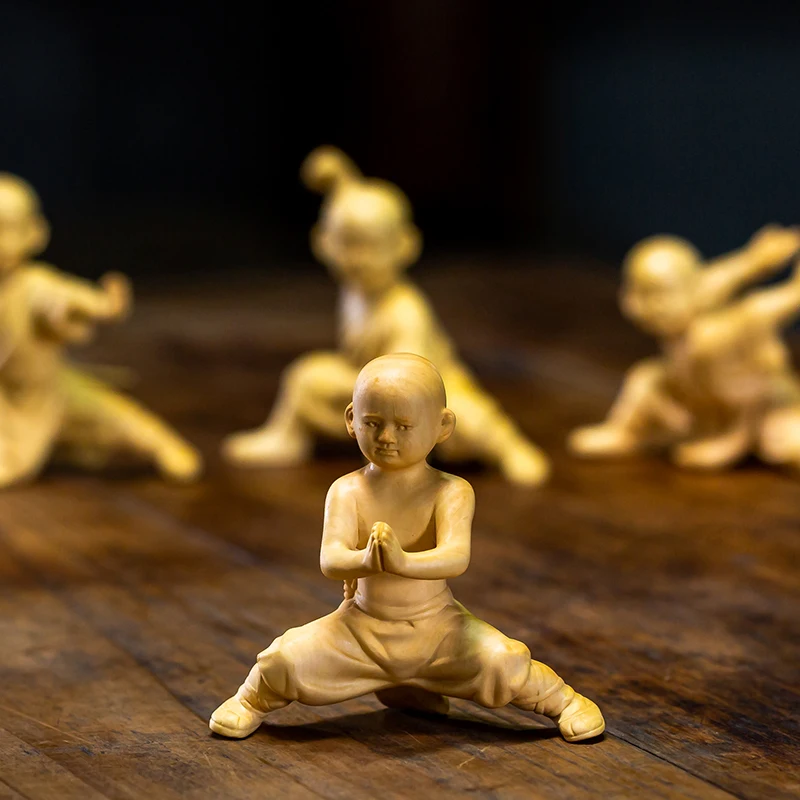 Деревянная статуя Kungfu Monk Small Boxwood Carving украшение для дома китайские украшения | Дом