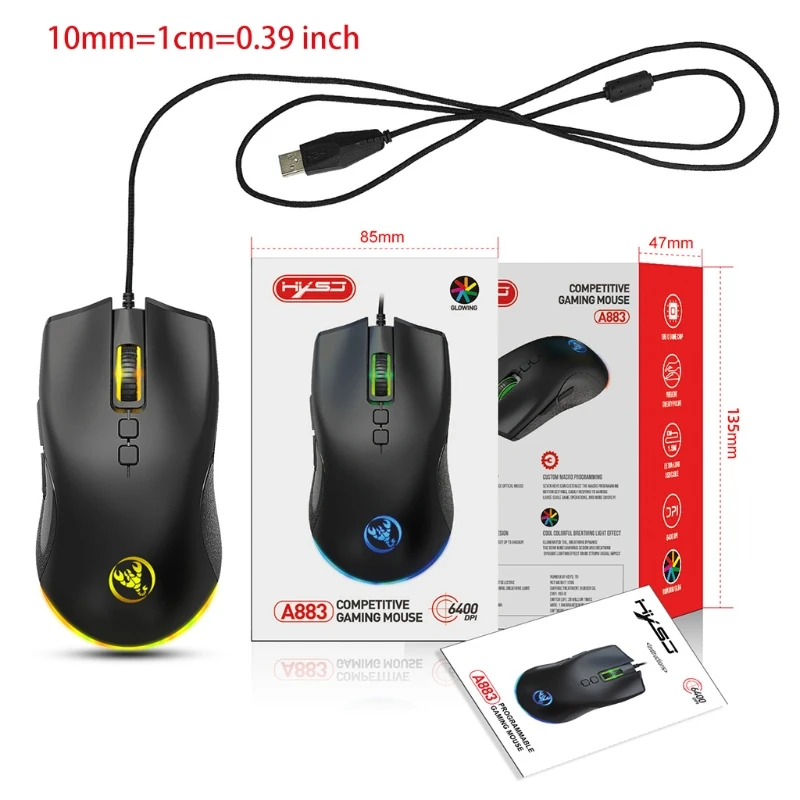 

7 Buttons 6400DPI Adjustable USB Wired Mouse Optical Programmable Mice Luminous RGB LED Backlight for PC Laptop Computer