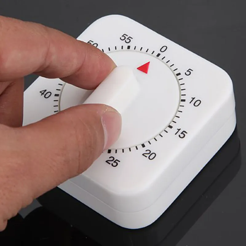 

60 Minutes Kitchen Timer Count Down Alarm Reminder White Square Shape Mechanical Timer For Kitchen Cooking Food Preparation