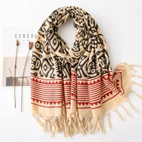 fashion aztec ethnic geometric tassel viscose shawl scarf women print neckerchief snood luxury brand foulards muslim hijab sjaal