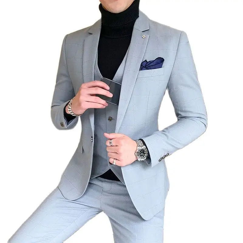 

(Пиджак + жилет + штаны), размеры: 2020 Новые мужские модные бутик плед свадебное платье костюм из трех вещей с мужские деловые туфли строгого ст...