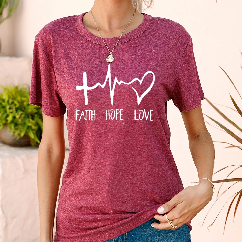 

Creative Ladies T-Shirt Ventilate Clothing Short Sleeve Harajuku Style Comfortable Faith Hope Love Letter Print Women Simple 90s
