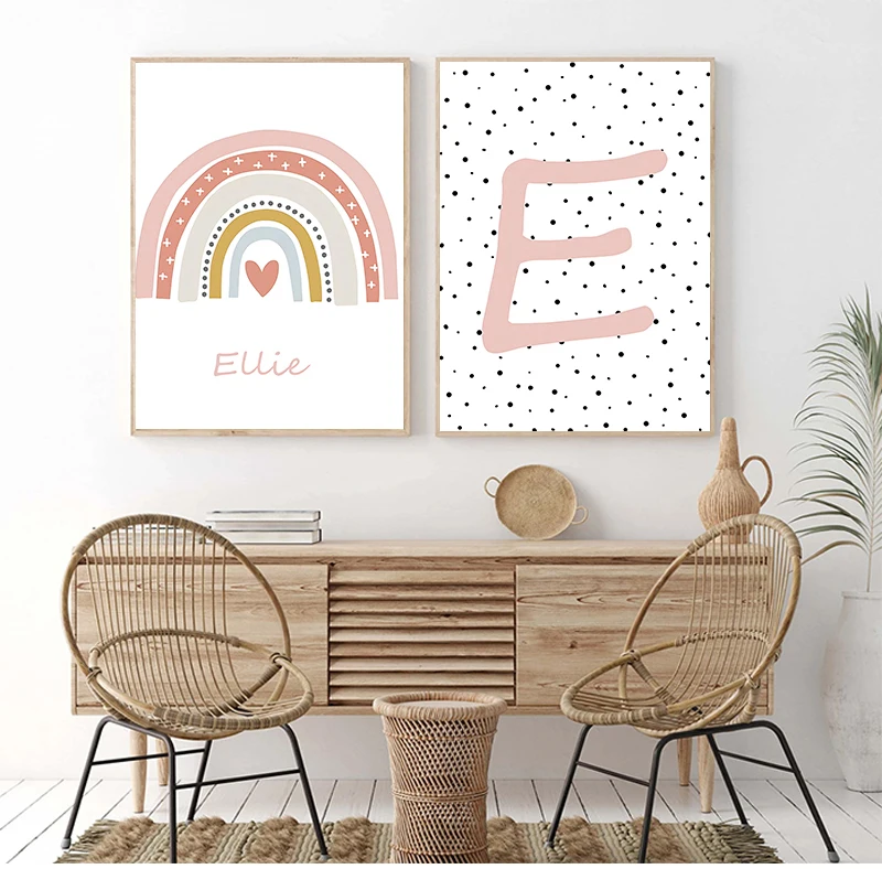 

Розовая Радуга на заказ с именем инициала буквами для детской комнаты для девочек фотография стены картины для спальни домашний декор