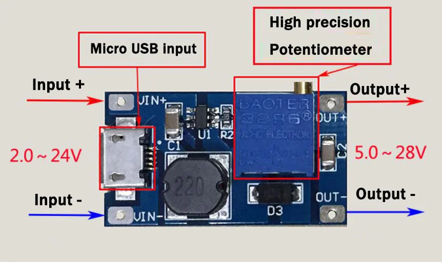 4 шт. источника питания DC-DC регулируемый Повышающий Модуль MAX Выход 28V 2A пластина