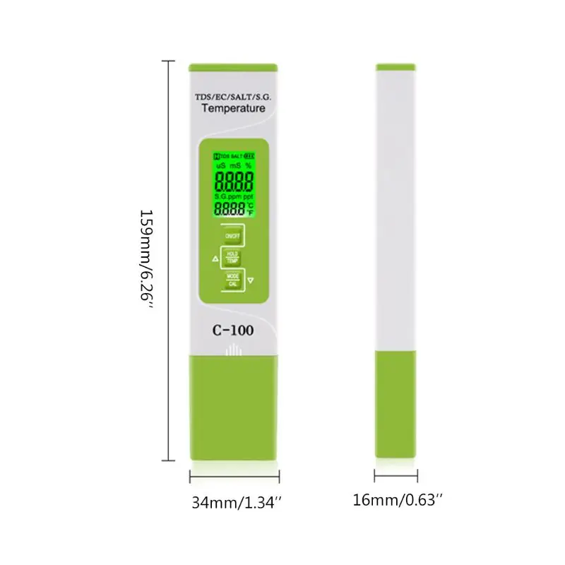 

5 in 1 TDS/EC/Salinity/S.G./Temperature Meter Digital Water Quality Tester for household, Pools, Drinking Water, Aquarium
