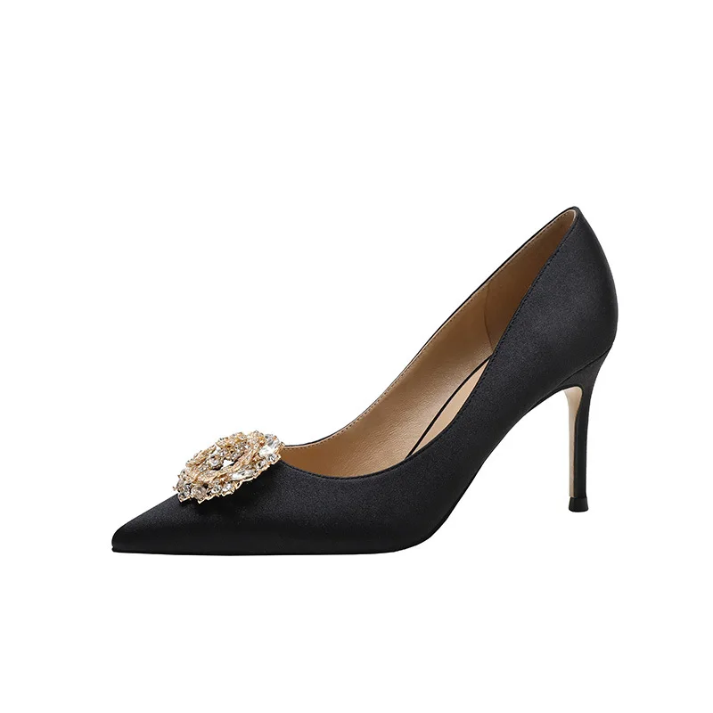 

2021 High Heels Pointed Toe Fine Heeled Shoes Shallow Mouth Sandals Ladies Lace-Up Women Dress Pumps Slip On Latest Spikes Stile