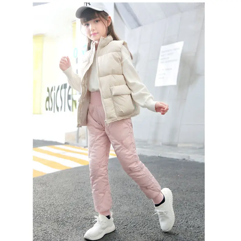 

2021 Winter Kids Down Pants Clothing Boys Pants Girls Warm Leggings Children Down Trousers Windproof Snow Pants Clothes W352