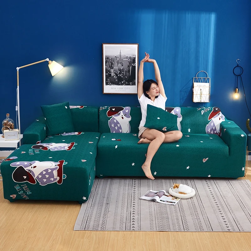 

Cartoon Dog Prints Stretch Elastic Sofa Cover Detachable Fully Wrapped Sofa Covers for Living Room L-shaped Couch of Sofa
