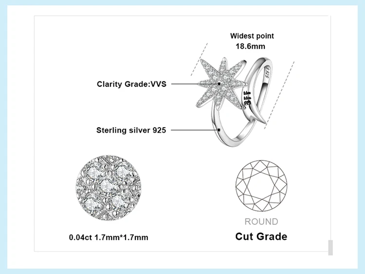 JewelryPalace Engraved BFF Snowflake Meteor Pave Cubic Zirconia Shooting Star Adjustable Open Ring 925 Sterling Silver Jewelry