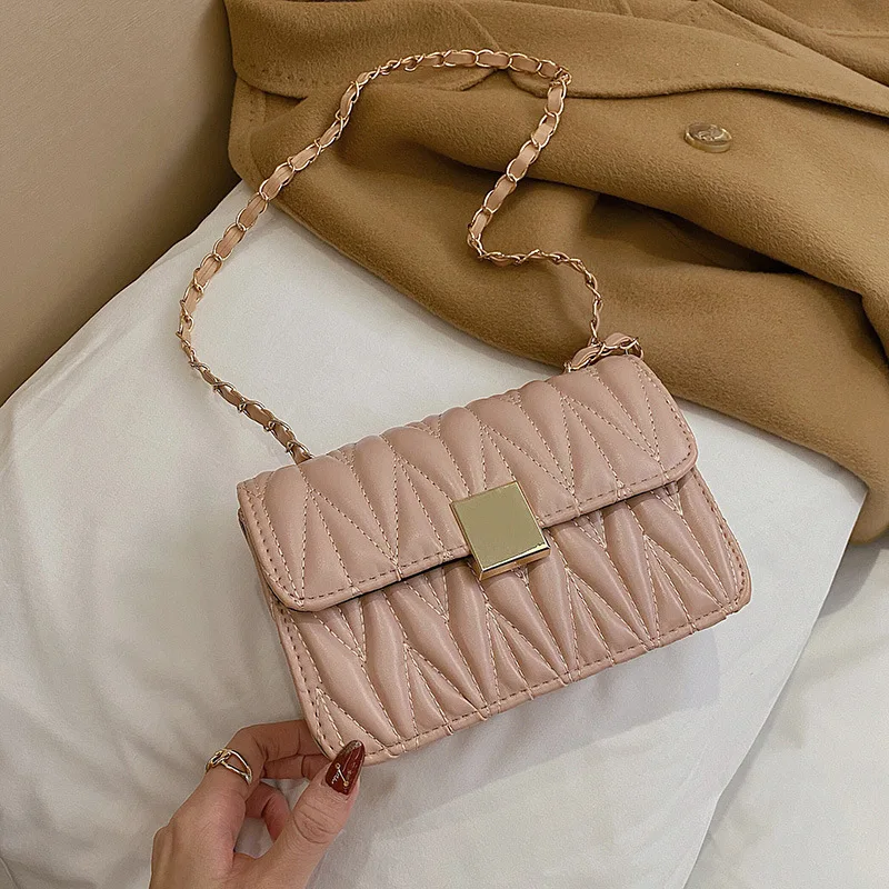 

New Women's Bag 2021 Cover Flap Creases Winter New Retro Messenger Shoulder Bag Crossbody Chain Small Square Bags For Women