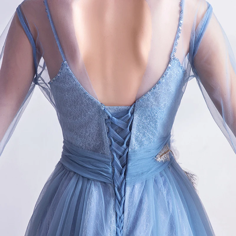 

Evening Dresses Illusion High Full Lace Tulle Floor-Length A-Line Sequined Appliques Crystal Embroidery Women Formal Gown TS562
