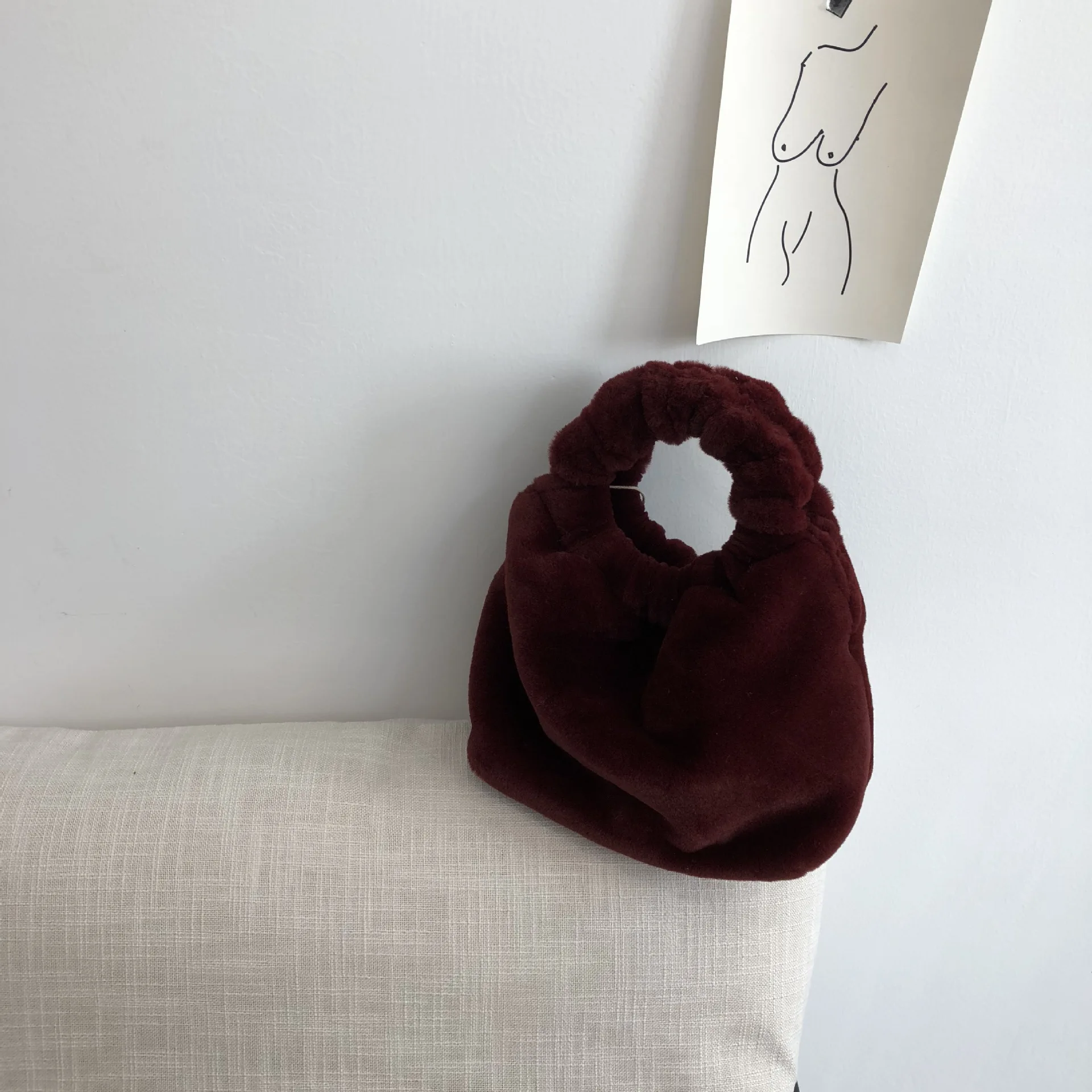 Plush Wine Red Повседневные женские сумки-тоут из кроличьей шерсти, плюшевые женские сумки на плечо, роскошные меховые женские Сумки из искусственной кожи, сумка-мешок через плечо, сумка клатч кошелек - Цвет: Plush Wine Red