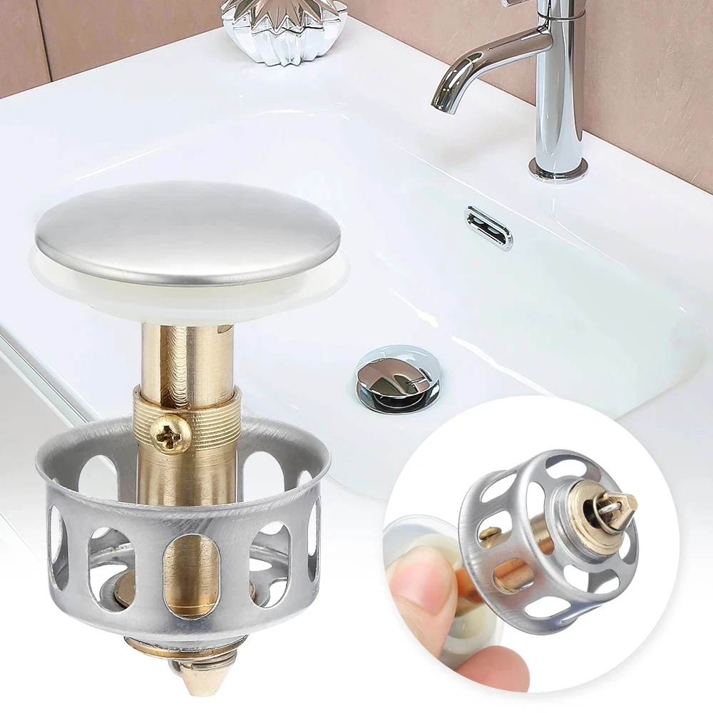 

Universal Wash Basin Bounce Drain Filter Sink Drain Vanity Stopper Bathroom Kitchen Accessories Bathtub Plug Trap Hair Catcher