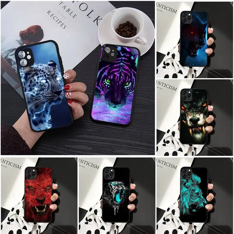 

Animal Lion Tiger Special effects Phone Case Matte Transparent for iPhone 7 8 11 12 s mini pro X XS XR MAX Plus cover funda