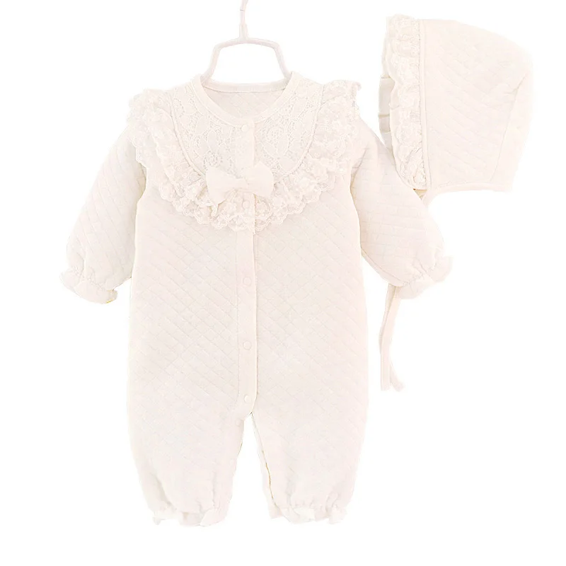 Новый хлопковый кружевной комбинезон для маленьких девочек на осень и зиму с