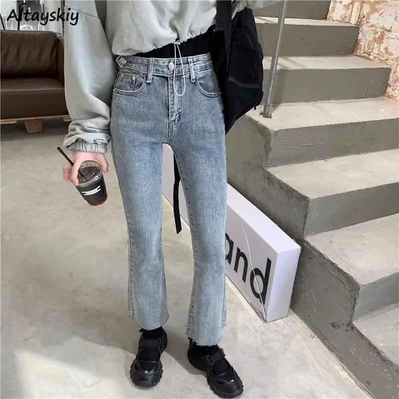 

Расклешенные женские джинсы в ретро-стиле до щиколотки узкие Hipster подростков синие дизайнерские корейский стиль все-матч джинсовые женские...
