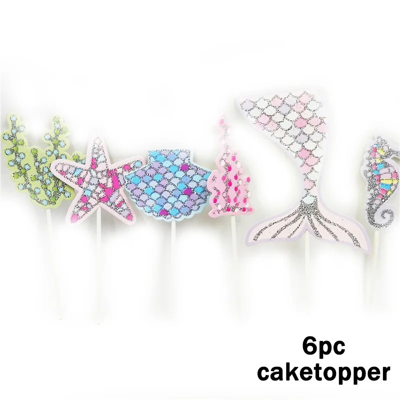 6 Caketopper 6 шт., вечерние подарочные коробки для маленькой Конфета "Русалка", подарочные коробки для детей, праздничные украшения для девочек на день рождения, вечерние подарки русалки - Цвет: 6 Caketopper