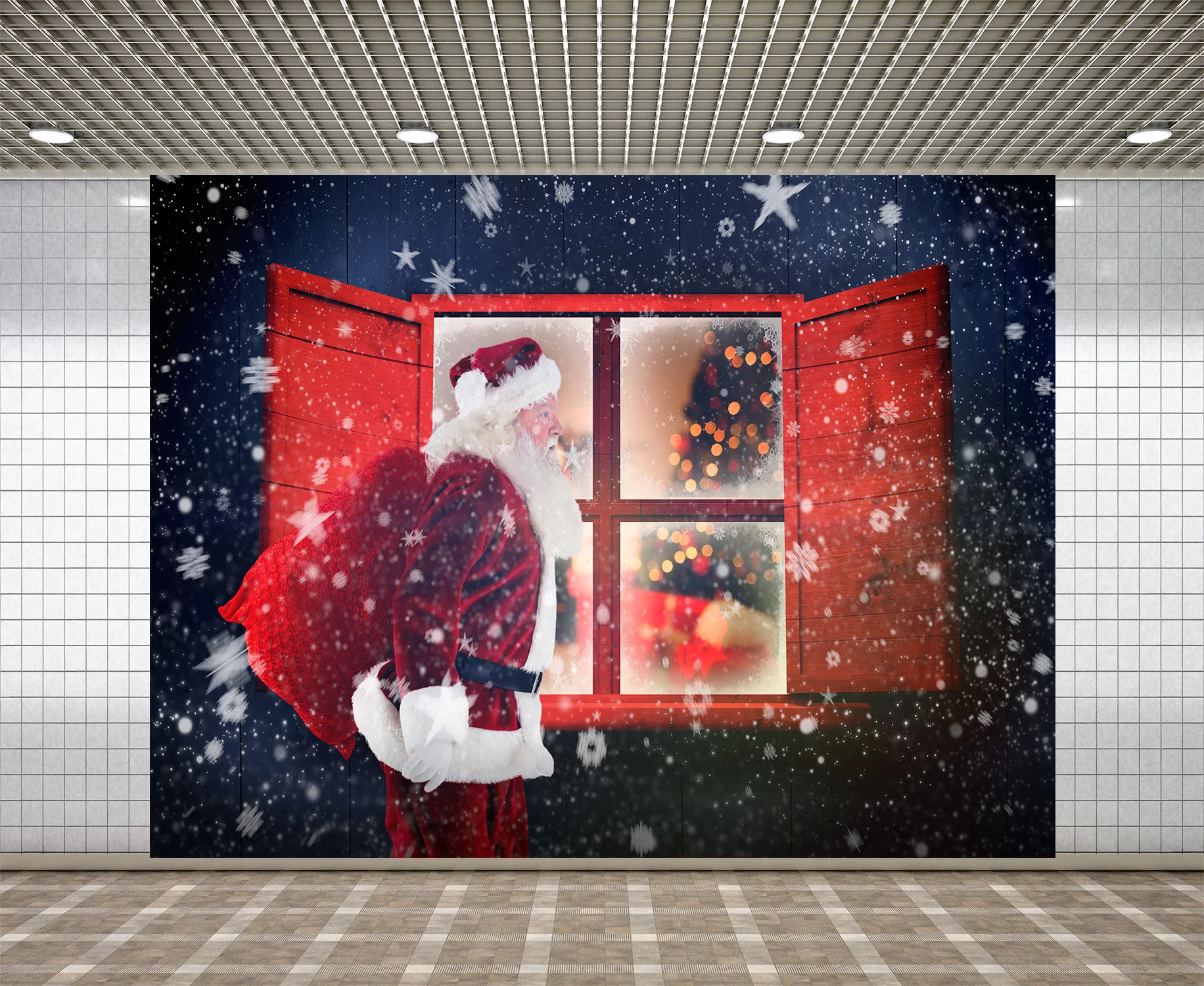 

Lyavshi Зимний Рождественский снег Санта Клаус окна фон для фотосъемки с изображением в стиле вечеринки в честь Дня Рождения Фотофон для студи...