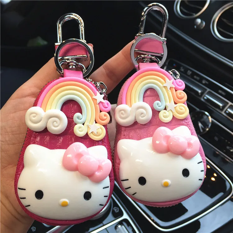 Меховой брелок Hello Kitty прекрасный волос лампочка автомобиль натуральная кожа кулон кошка ключ крышка Держатель Брелок с помпоном пушистый кролик