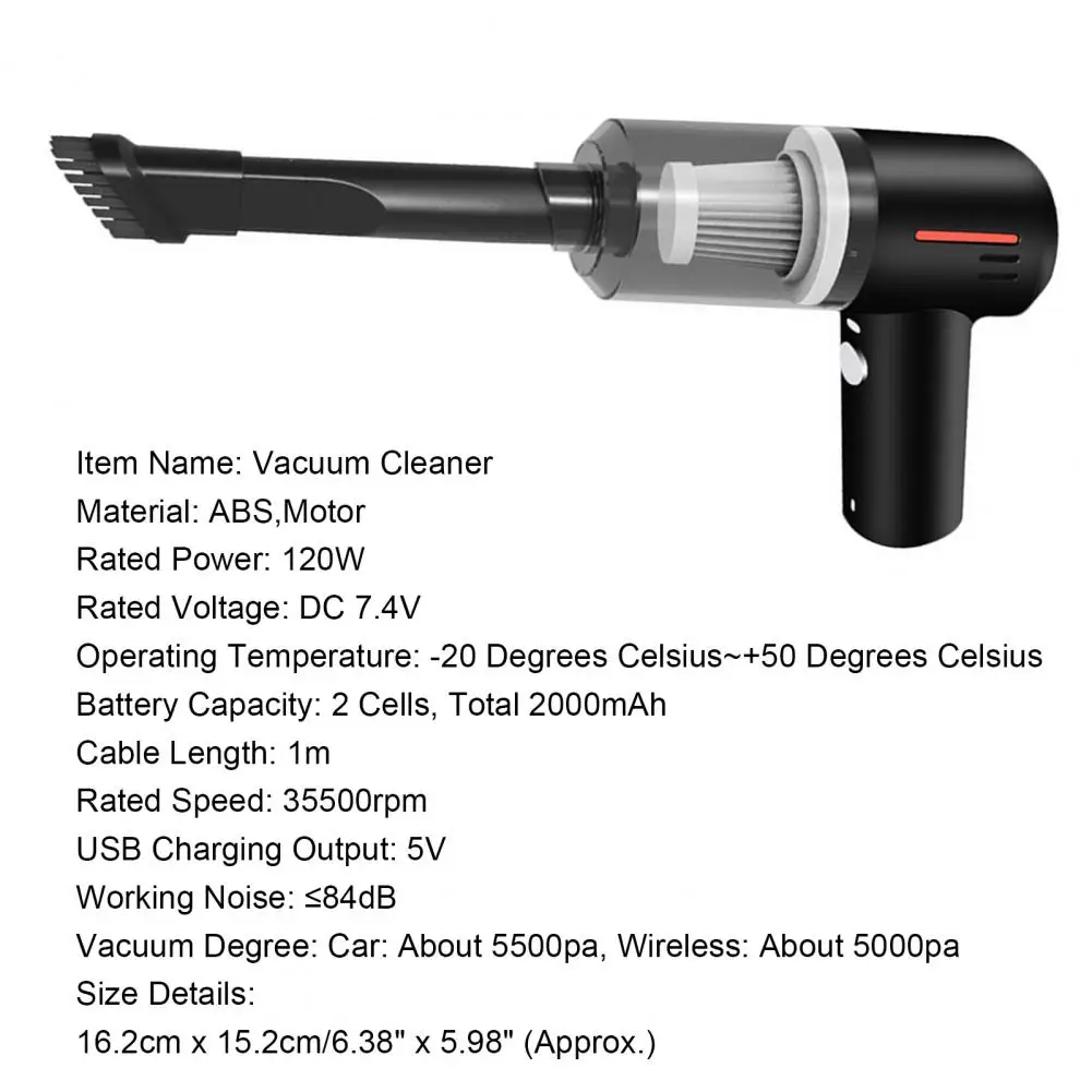 

120W Vacuum Cleaner Wireless Strong Suction 5V 35500rpm Mini Cordless Handheld Dust Remover for Car Vacuum Cleaner