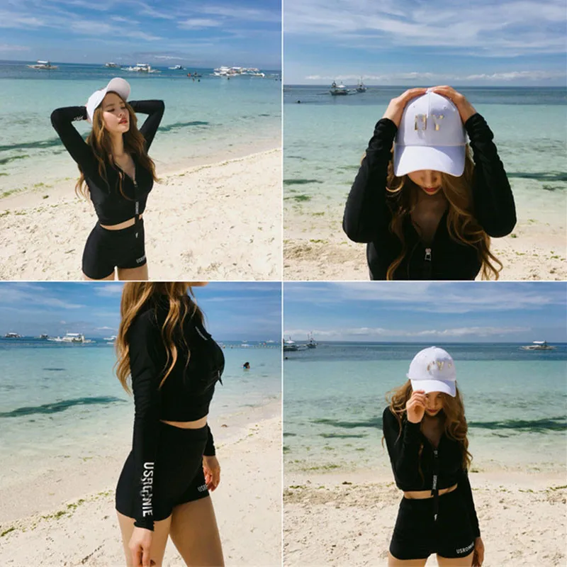 Купальник из двух предметов однотонная пляжная одежда с длинным рукавом и