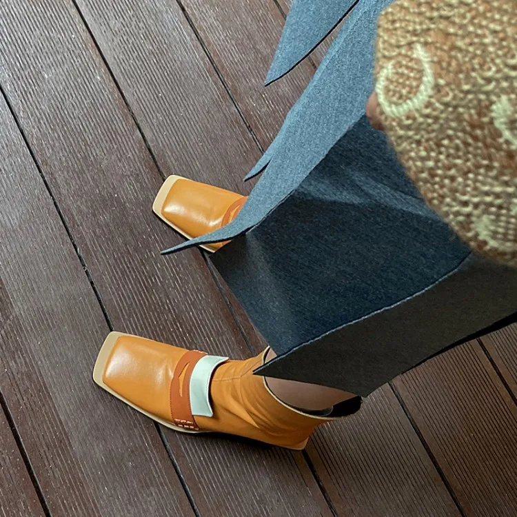 

Retro Fashion Leather Women's Boots Modern Profiled Heels Square Toe High-heeled Boots New Style Woman Shoes