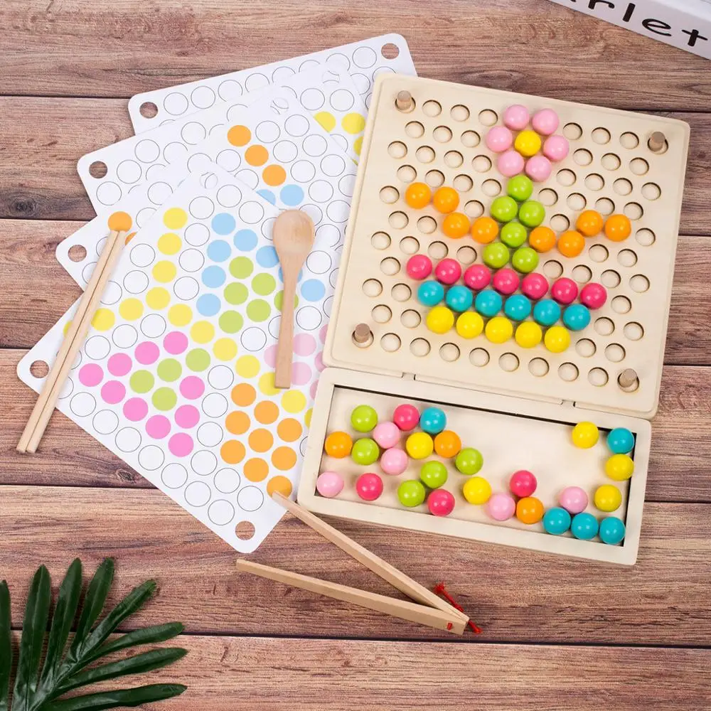 kids early learning educational hands brain training clip beads montessori color sorting wooden toys math game children |