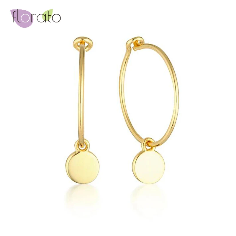 Женские легкие серьги кольца из серебра 925 пробы с золотым